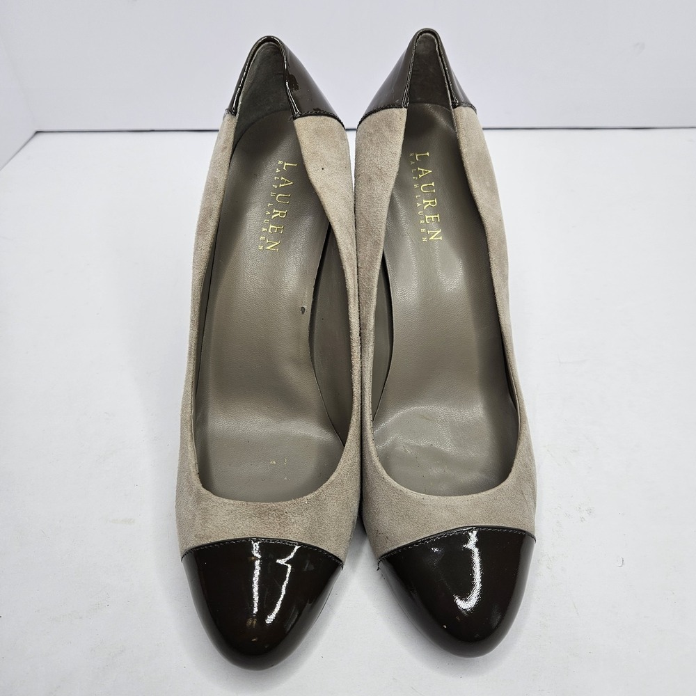 Lauren Ralph Lauren Beige Suede Heels Leather Upper Size 9B Heel 4" - Picture 2 of 9